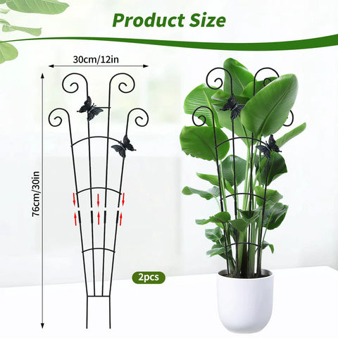 2 Pack 30 Inch Tall Plant Trellis For Potted Climbing Plants Indoor And Outdoor Expandable Metal Garden Trellis next to plant