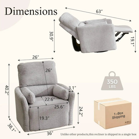 Power Swivel Rocker Recliner Glider Chair For Adults With USB Type C Ports Large Suede Gray Electric Reclining Chair Dimensions