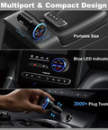 Top Shelf 90 Watt Five Port Usb C Car Charger With Dual Pd 30 W Quick Charge Ports Bringing Lightning Fast Device Refills And Smooth Highway Driving Coverage Daily, shown in car with blue LED indicator.
