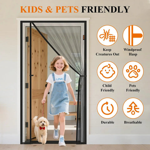 Double-Sided Magnetic Screen Door Fits 32x80 Inch Doors Left Or Right Opening Scratch-Proof Polyester Pet Friendly