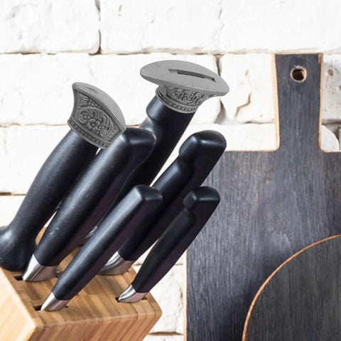 Finger Guard Bolster Set For Knife Making 2 Pieces Stainless Steel Guards And Pommel Bolsters in a kitchen setting