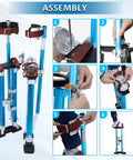 Adjustable Drywall Stilts 24 To 40 Inches With Lightweight Aluminum Frame And Knee Pad Protection, assembly instructions in blue