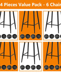 24 pieces of Rugged Wrought Iron Patio Furniture Foot Caps Scratch Resistant Scuff Guards for Metal Chairs displayed with black chairs.