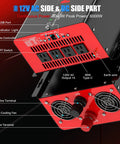 Built Tough 3000 Watt Power Inverter Converts 12V Dc To 110V Ac With 6000 Peak Surge, showing AC and DC sides with ports and switches.