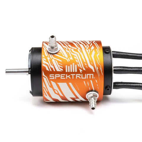 3660 2400Kv Brushless Marine Race Motor With Water Cooled System, 5mm Output Shaft, side view, orange and black design
