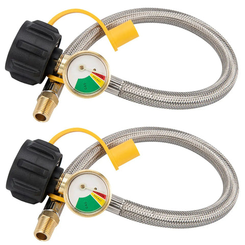 Two-pack Rugged RV Propane Hose With Gauge Stainless Braided Camper Tank Connector For Standard Two Stage Regulator