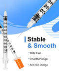 Individually Wrapped 100 Pack Disposable Syringes One Milliliter 30 Gauge Half Inch for Lab and Home Use displayed vertically