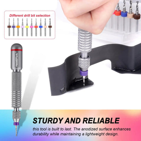 Sweet Mini Pin Vise Kit With 10 Precision Drill Bits Plus 10 Micro Chuck Collets To Totally Nail RC Repairs Wood Crafts Jewelry Making And Resin Carving Jobs Pretty Darn Slick, showcasing drill bit selection and usage.