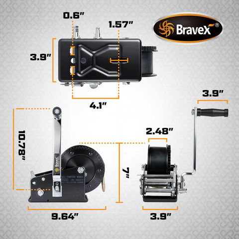 Beefy Heavy Duty Boat Trailer Hand Winch 3500 Lbs With 33 Ft Strap For Lifting And Towing Boats Carbon Steel Build Easy Crank Action Marine Grade Toughness For Dock And Trailer, black winch dimensions