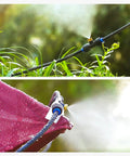 Close-up of Outdoor Misting System For Patio And Garden, 26Ft Flexible Tubing With 7 Brass Nozzles All 3/4 Inch Brass Adapter, spraying mist