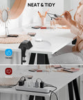 Desk Clamp Power Strip Surge Protector With Five AC Outlets And Three USB Ports, Desk Mount Charging Station on white desk