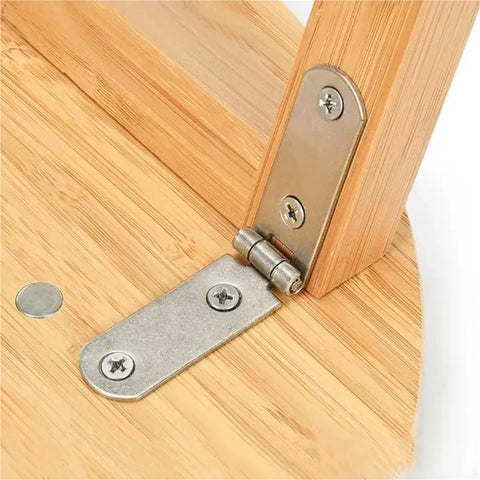Close-up of 40 Pack 180 Degree Foldable Rounded Corner Screw-On Hinges for cabinets, flat fold design on wooden panel.