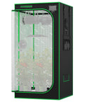 Beefed Up Pro Grow Tent 2.7x2.7 for Indoor Plants with 2000D Oxford Fabric, 100% Reflective Mylar visible with plants inside.