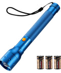Ultra Bright Tactical Flashlight With 900 Lumen Zoomable Beam And Adjustable Focus Three Light Modes Heavy Duty Aluminum Body Blue with 3C Batteries.
