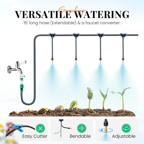 Backyard Growers Favorite 15x7x7 Ft Walk In Greenhouse With Pro Grade Heavy Duty Galvanized Steel Frame Mesh Door Screen Window Hoop Tunnel Design White Finish Includes Brass Irrigation Kit For Easy Watering