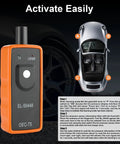 Heavy Duty TPMS Relearn Tool For Quick Tire Pressure Sensor Activation And Programming With Broad Chevy Buick Cadillac Support and Plug And Play, showing step-by-step usage.