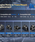 Premium Heavy Duty Five Piece Engine Motor And Transmission Mount Kit Straight Swap For Honda Civic 1996 Through 2000 1.6L L4 And Acura El showing component designs.