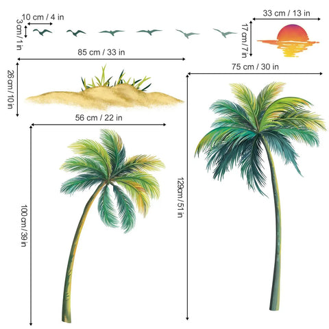 Palm Tree Wall Decals Large Green Tropical Plant Sticker For Walls Living Room Bedroom Office Decor Chill Vibe Peel And Stick