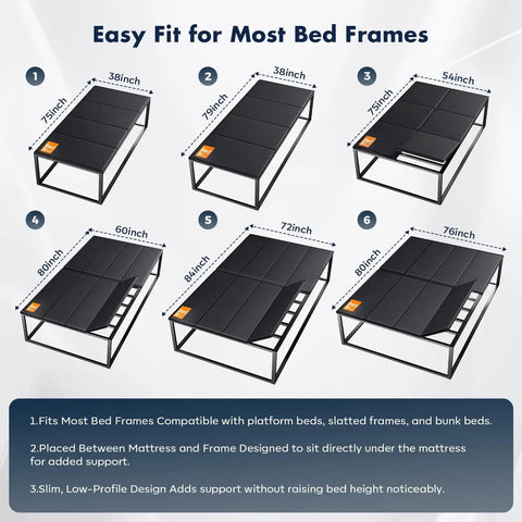 Image showing Rock Solid King Bunkie Board 76 By 80 Inches Black fit on various bed frames for under mattress support.