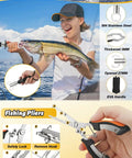 Angler holding fish with lip grip, showcasing fishing pliers; part of 6.89 Foot Carbon Fiber Telescopic Fishing Rod And Spinning Reel Combo.