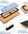 Double Sided Knife Sharpener Kit 1000 6000 Grit With Slip Resistant Bamboo Base And Angle Guide For Precision Honing