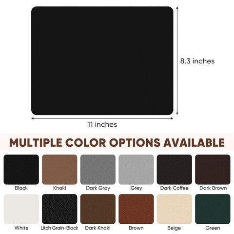 Self-Adhesive Leather Repair Patch Kit With Three 8.3 x 11 Inch Patches For Furniture Car Seats Couches And Office Chairs Black Easy Stick No Fuss Fix To Extend Upholstery Life, showing color options and dimensions.