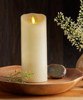 Scalloped Edge Flameless LED Pillar Candle Ivory 3.5 By 8.75 Inches Real Wax Look Battery Operated Moving Flame With Timer Unscented