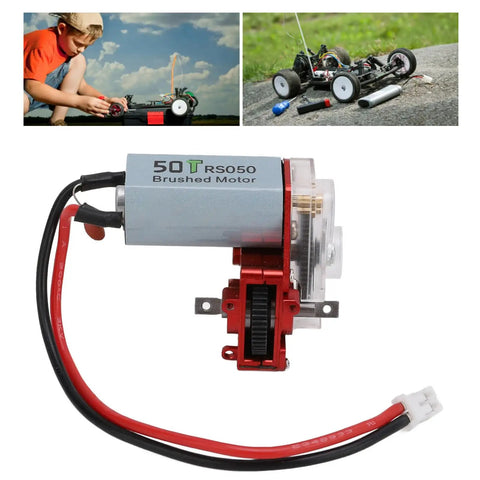 Heavy Duty RC Gearbox With 050 50T Steel Motor For RC Cars showing brushed motor and sealed transmission design.