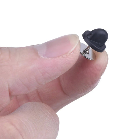 Close-up of DIY Craft Pin Back Set 50 Pair Rubber Butterfly Clutch Pin Backs Tie Tacks Blank Pins Holders for easy grip