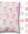 Designer Poly Mailers 6x9 Inch 100 Pack Heavy Duty Waterproof Self Seal Shipping Bags featuring pink coquette bow pattern.
