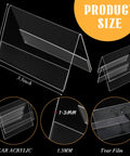 Set Of 30 Mini Acrylic Sign Holders, 2 X 3.5 Inch Clear Desk Name Plates, showing V-shaped design and dimensions