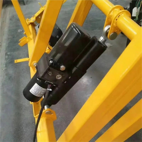 Heavy Duty Electro Hydraulic Linear Actuator With 200MM Stroke And 10000N Push Pull Force installed on a yellow frame, close-up view.
