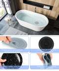 4 Pack Kitchen Sink Strainer Stopper Set on tub and hand showing silicone drain cover flexibility