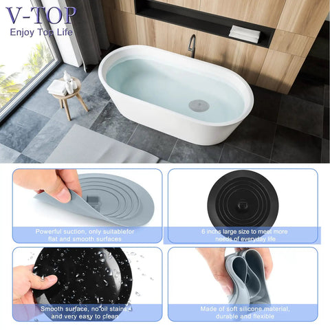 4 Pack Kitchen Sink Strainer Stopper Set on tub and hand showing silicone drain cover flexibility