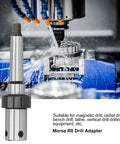 Annular cutter arbor MT3 to Weldon shank, steel, silver; shown with a drill press and coolant spray