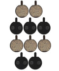 Five Pairs Semi Metal Bicycle And Scooter Disc Brake Pads For Front And Rear Replacement On Electric Bikes And Scooters High Performance Braking For Wet Or Dry Conditions arranged in two rows