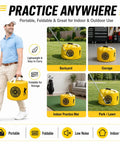 Man carrying Golf Swing Training Hitting Bag Pro Power Smash Bag for indoor outdoor practice waterproof durable yellow