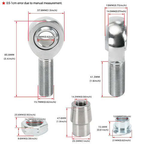 Heavy Duty Five Eighths Inch Heim Joints Rod End Kit With Chromoly Panhard Bar Right And Left Hand Thread Tube Adapter And Jam Nut For Steering Suspension And Traction Bars Includes Two Pairs, measured parts