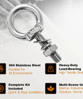 Heavy Duty Built Tough Stainless Steel Eyebolt Kit Four Pack Five Sixteenths By One Point Two Inch Lifting Eye Bolts with features
