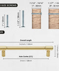 Diagram showing 10 Pack Brushed Gold Cabinet Pulls 5 Inch Hole Center 128mm Brushed Brass Handles with 2 sets mounting screws