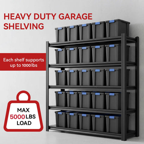 84 Inch Heavy Duty Metal Storage Shelving Unit with 5000 Lb Capacity 5 Tier Adjustable Freestanding Garage Shelves in use