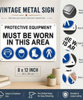 Protective Equipment Must Be Worn In This Area Sign Built Tough Aluminum 8 By 12 Inches for indoor and outdoor display.