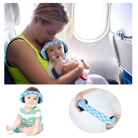Kid Friendly Baby Hearing Protection Earmuffs Noise Eliminating Adjustable Elastic For Cozy Quiet Sleep Blue For Babies on plane