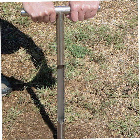 Durable Stainless Steel Soil Sampler Tool with T Handle Probe for Accurate Soil Testing in Gardens and Lawns in use