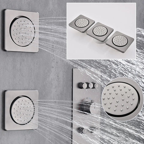 CUTPOIY Gray Shower System with Handheld Wall-Mounted Shower Faucet Set showing top spray with water flows.