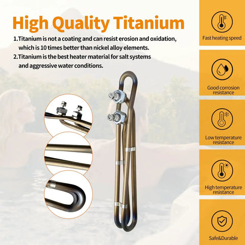 4kW 240V Hot Tub Heater Element Replacement for Balboa Spa and Flo Thru, titanium material showing corrosion resistance benefits.