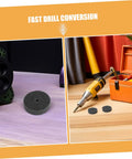Six Piece Nylon Buffing Polishing Wheels With 10mm Hole For Metal And Furniture Burnishing Heavy Duty Grinding Set That Lasts Longer displayed on work surface with drill.