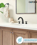 8 Inch Widespread Matte Black Bathroom Faucet With 3 Hole Deck Mount in stylish bathroom setting