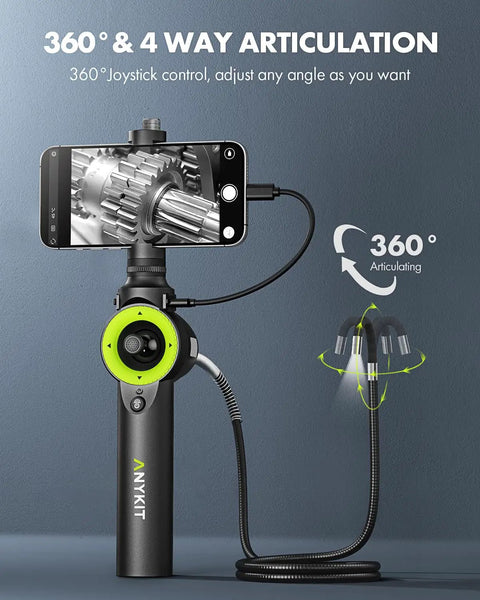 360 Degree Four Way Articulating Borescope With Tiny 0.26 Inch Probe Pro Grade Endoscope display with articulated probe image