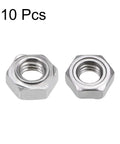 Workhorse Hex Weld Nuts 3/8-16 Carbon Steel Fasteners Featuring Three Grip Projections For Tough As Nails Connections On Shop Furniture Trucks And Hot Rod Builds Daily Driver Upgrade Kit 10 Piece Set, showing two nuts from a ten pack.